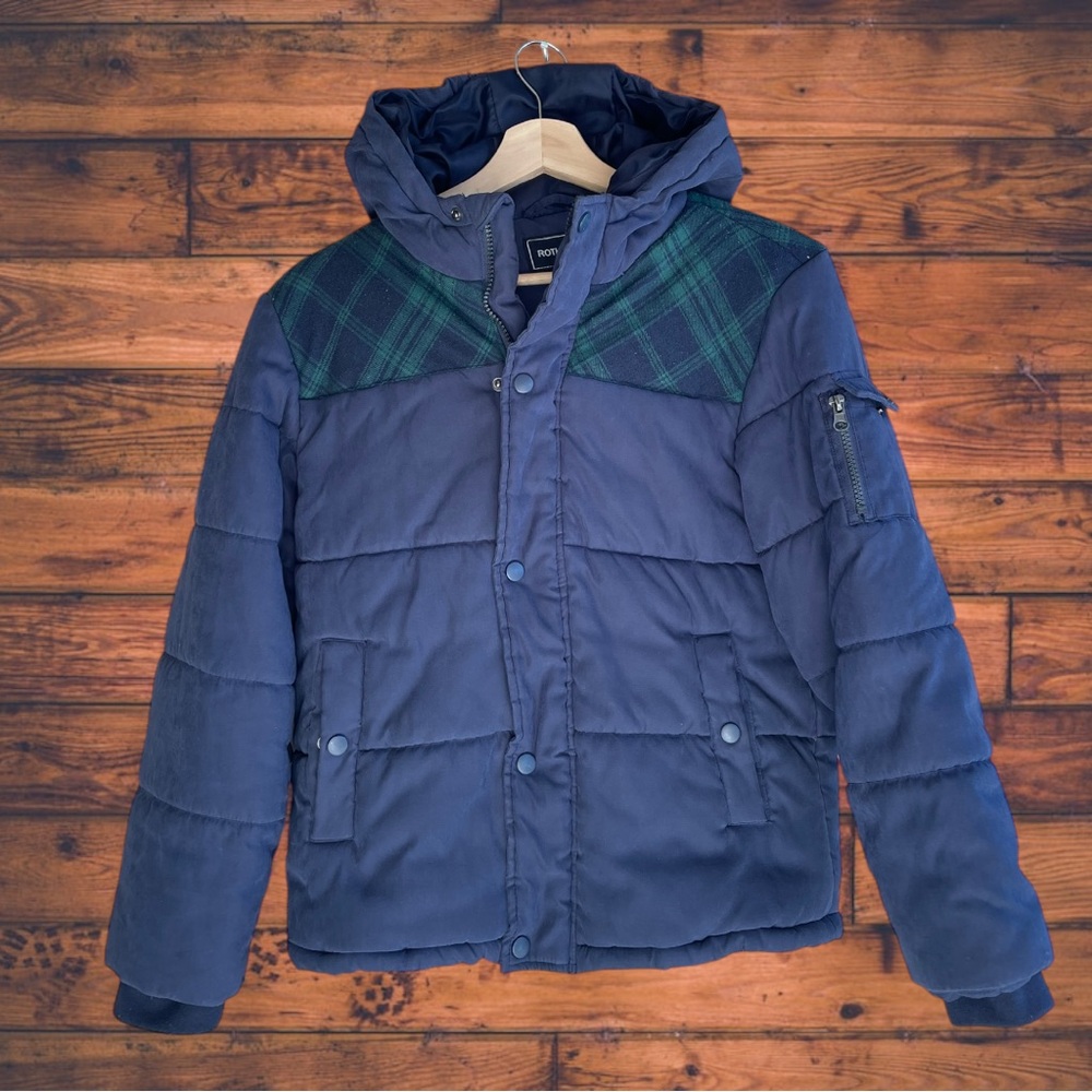 5 for $25🔥Rothschild Green Plaid Navy Puffer Jacket Boys Large (14)